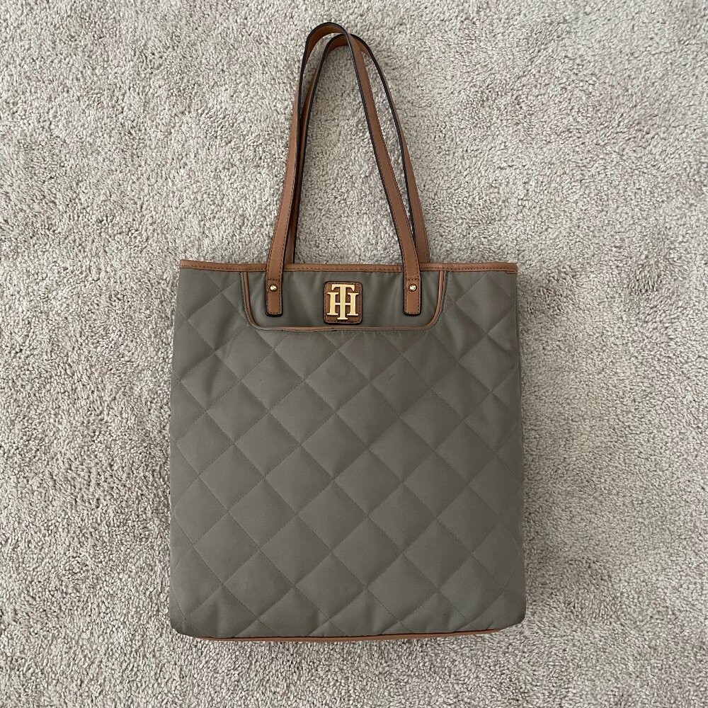 Tommy Hilfiger Quilted Nylon Twice As Nice Olive Green Tote Bag + Pouch